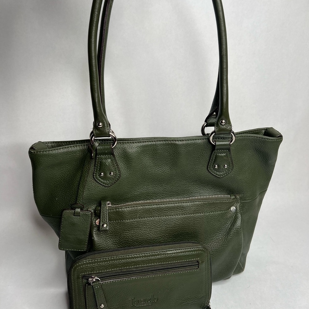 Tignanello Green Leather Tote Bag